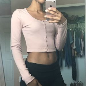 Blush pink long sleeve crop top